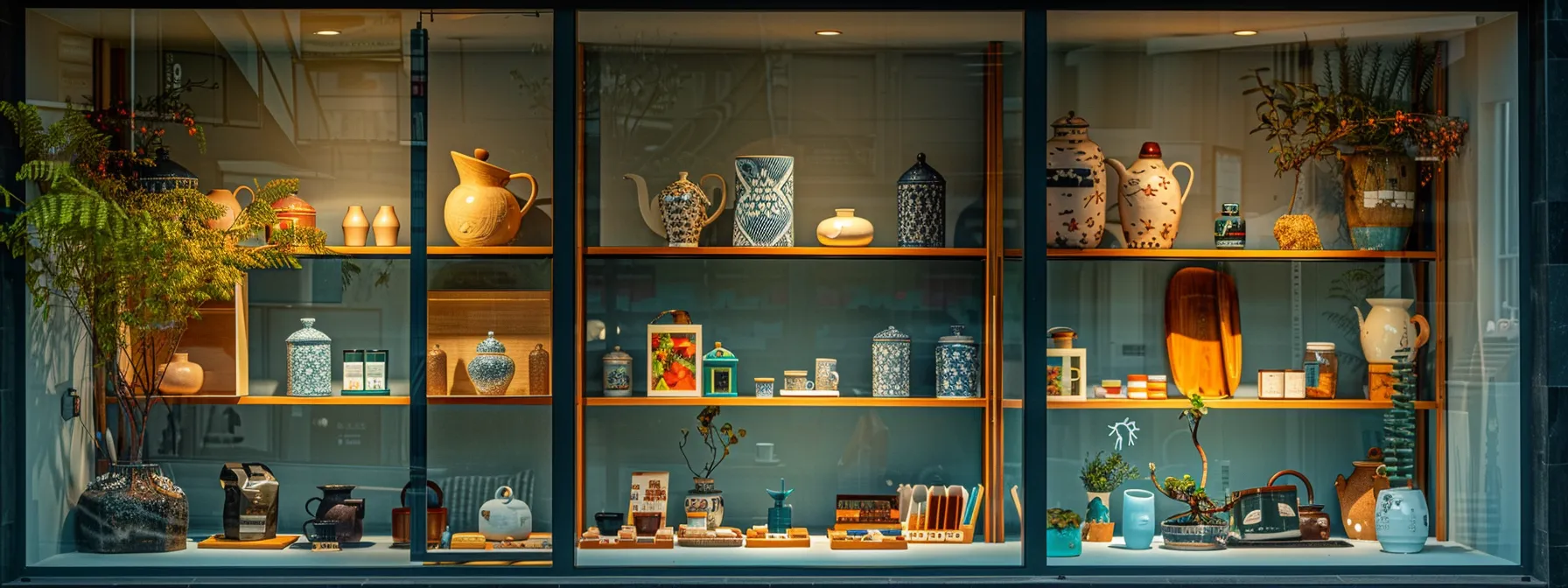 a diverse selection of high-quality items displayed in a well-lit shop window at realworldbuy.store.